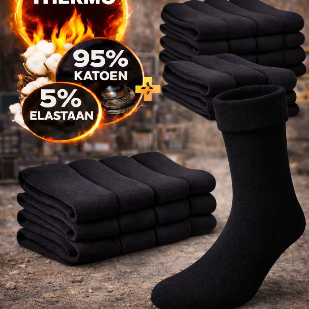 Thermosokken heren 12 paar – zwart – 95% katoen – maat 43–46